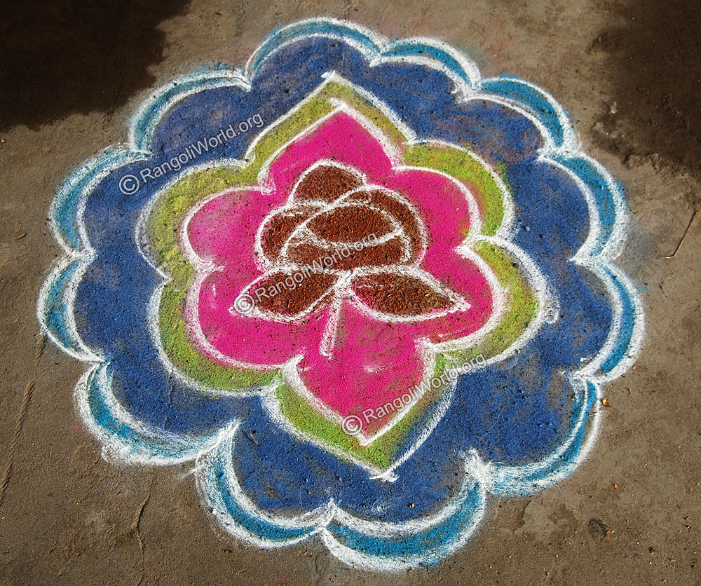 Freehand Rangoli 4 Oct 11 2014 with rose in the middle